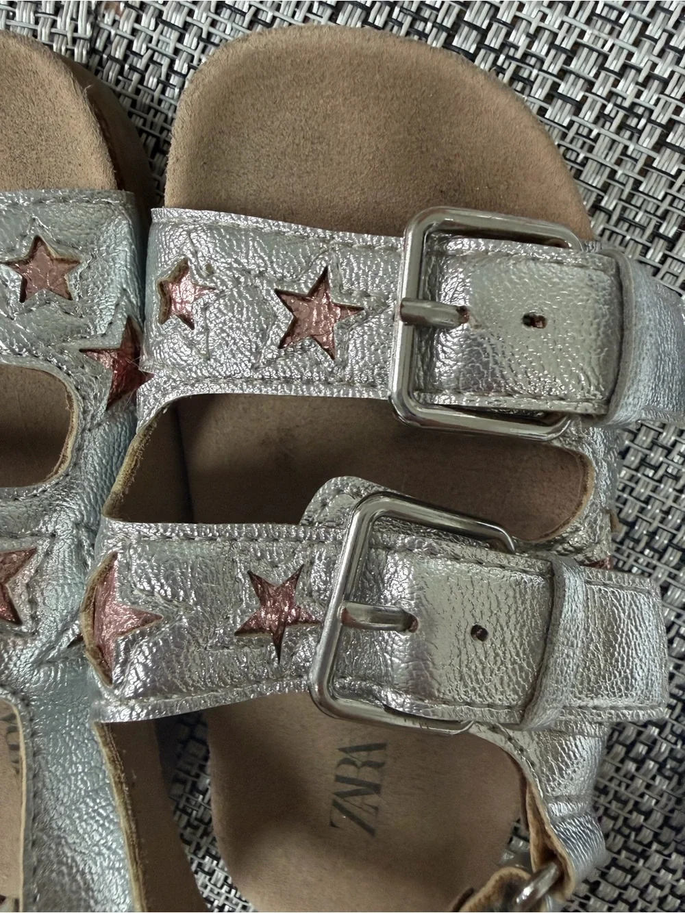 Zara Silver Sandals with Rose-Gold Star Accents